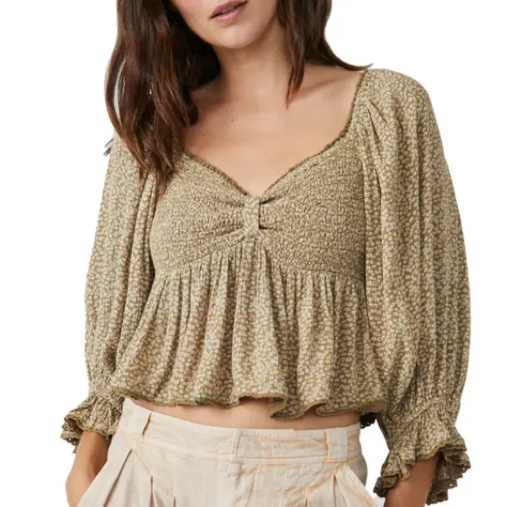 Free People Brittnee Print Smock Top in Tropical Nut colour